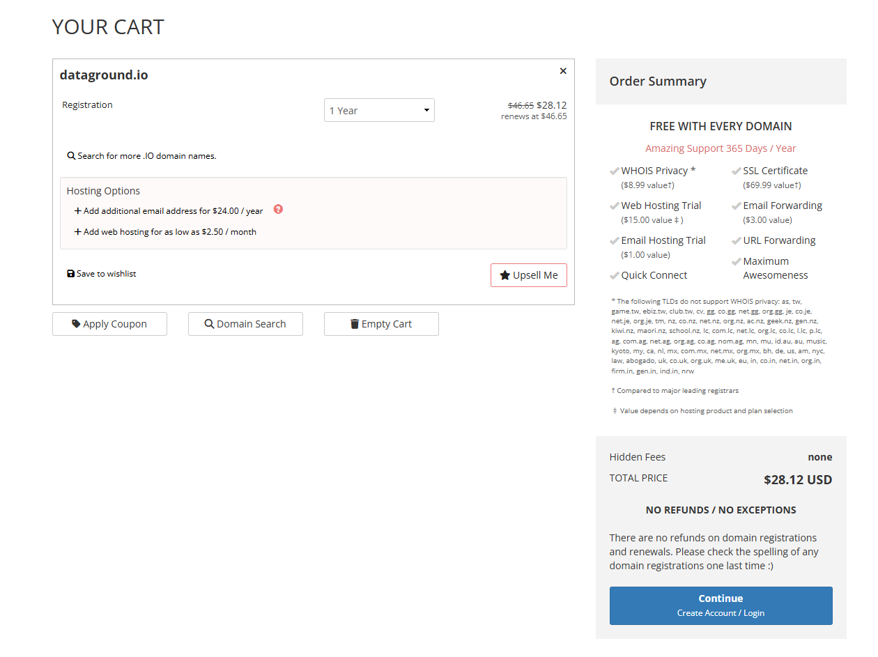 porkbun 에서 dataground.io 가격 검색